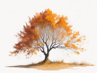 Tree Autumn Watercolor on white background. ai generative