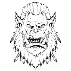 Orc. Vector illustration of a sketch warrior troll. Monster orc e-sport game logo
