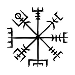 Hand drawn full editable norse symbol of vegvisir also known as viking compass.