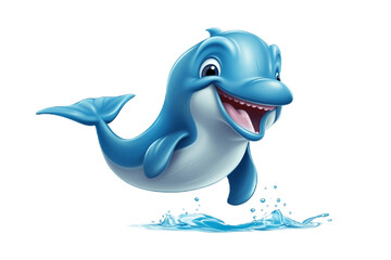 Cheerful Dolphin Cartoon Character on Transparent Background. AI