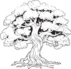 Coloring Book Page with tree , Coloring page outline of a cute tree , Vector