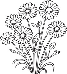 Coloring Book Page with flower , Coloring page outline of a cute flower , Vector