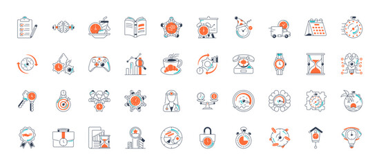 Time Management icon set. Contains icons such as calendar, watch, overtime, planning and more.