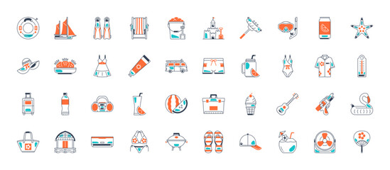 Summer, vacation, beach elements - minimal thin line web icon set. Outline icons collection. Simple vector illustration.
