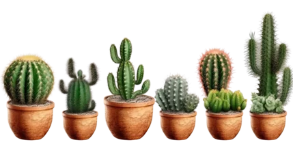 Raamstickers Cactus in pot Zestaw izolowanych kaktusów w doniczkach na przezroczystym tle, AI generated.
