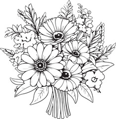 Coloring Book Page with Flower , Coloring page outline of a cute Flower , Vector