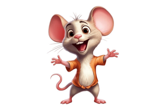 Cheerful Cartoon Mouse Character on Transparent Background. AI