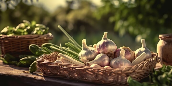 AI Generated. AI Generative. Fresh dry eco organic vegetable garlic. Healthy farm harvest Graphic Art