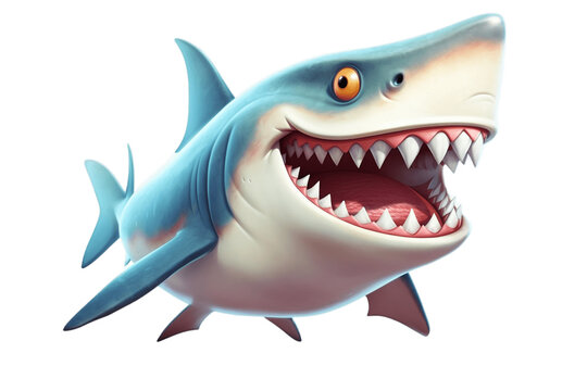 Cheerful Cartoon Shark Character on Transparent Background. AI