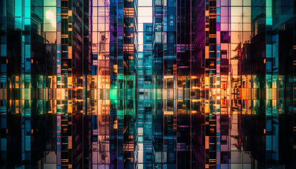 A futuristic cityscape with vibrant colors and geometric shapes generated by AI
