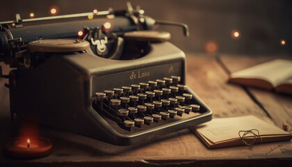 Fototapeta na wymiar Typewriter A Rustic Old Fashioned Writing Instrument for Nostalgic Storytelling generated by AI