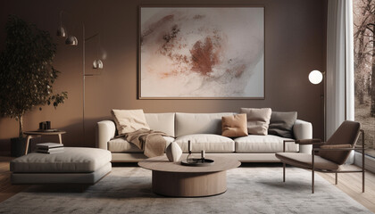 A modern, elegant living room with comfortable sofa and armchair generated by AI