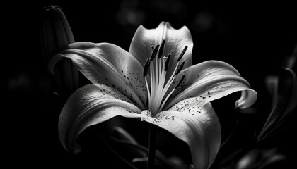 Freshness and fragility of a single flower in monochrome elegance generated by AI