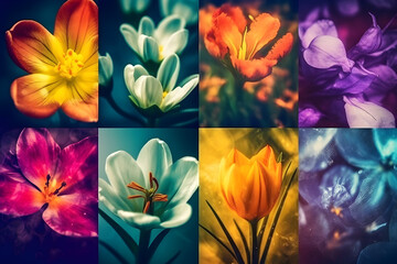 Contemporary art collage of spring flowers. Generative AI