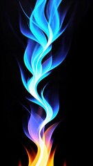 Blue flames of a gas stove on a black background. close-up. abstract illustration