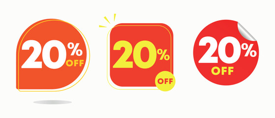 20% off. Tag for campaign, special offers, retail clearance. Discounted sales price. Vector, icon, illustration, sticker