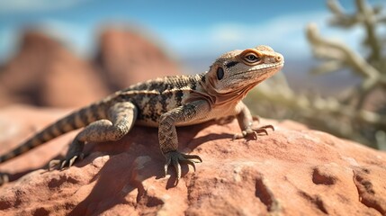 Naklejka na ściany i meble Lizard Enjoying the Sun on a Rock in Desert