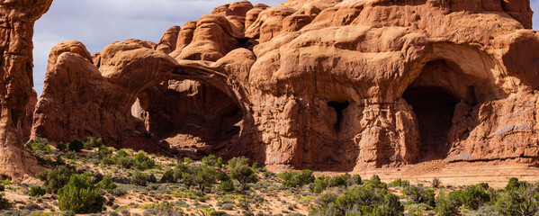 Panorama of Double Arch in the Windows area of Arches National Park near Moab Utah
