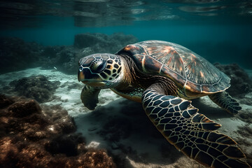 Sea turtle in the sea. Generative AI
