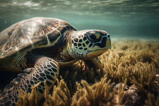Sea turtle in the sea. Generative AI