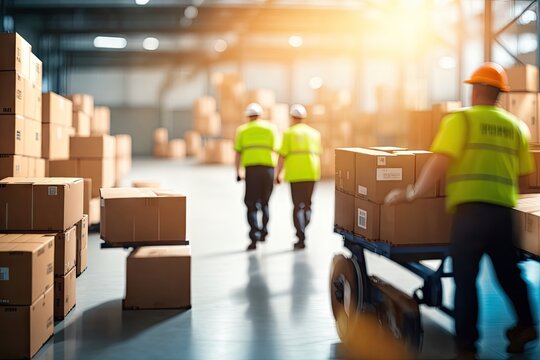 Blurred image of warehouse employees in action ai generative