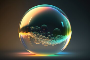 Glowing soap bubble on a dark background