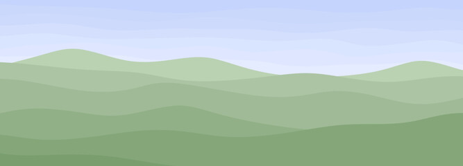 Vector horizontal natural landscape with hills and blue sky. Panoramic natural scene for banners and background. Ecology and environment concept. Minimal design. vector illustration