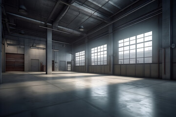 Fototapeta na wymiar Modern empty warehouse. Generative AI
