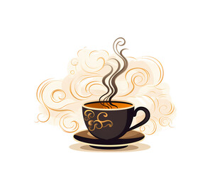 cup of coffee isolated on white with steam cartoon graphic style generative ai