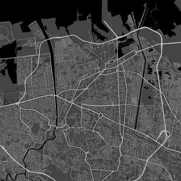 Map of Semarang city. Urban black and white poster. Road map with metropolitan city vertical area view.