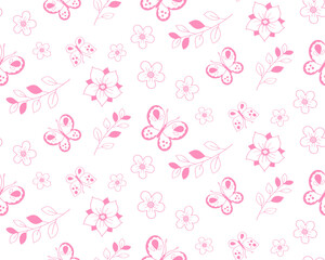 Seamless pattern with butterflies and flowers.