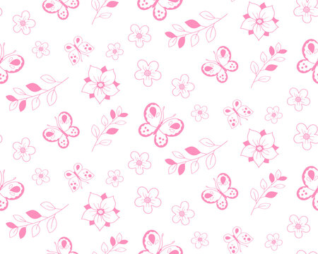 Seamless pattern with butterflies and flowers.