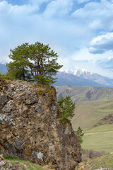 Ingushetia, Russia. Aerial beautiful summer landscape of Caucasus mountain. Travel nature panorama