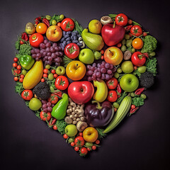 Fruits and Vegetables in a heart shape