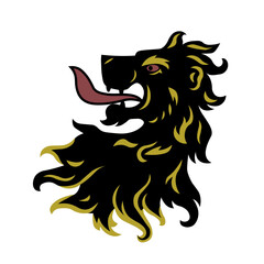 Fototapeta premium Heraldic lion head. Symbol, sign, line, icon, silhouette, tattoo. Isolated vector illustration.