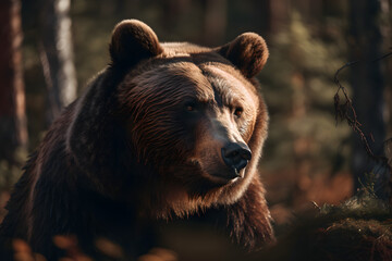 Brown Bear in the Forest. Generative AI