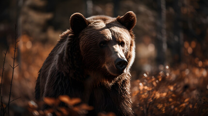 Fototapeta na wymiar Brown Bear in the Forest. Generative AI