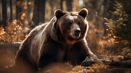 Obraz na płótnie Canvas Brown Bear in the Forest. Generative AI