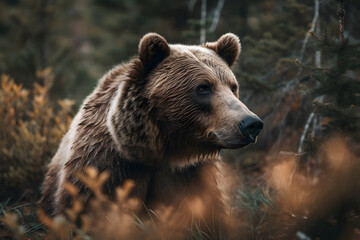 Fototapeta premium Brown Bear in the Forest. Generative AI