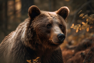 Fototapeta na wymiar Brown Bear in the Forest. Generative AI