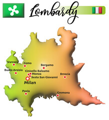 Lombardei, Italien, Fläche und Flagge