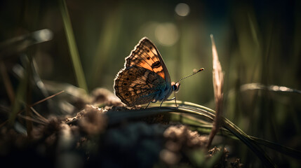 Obraz premium Butterfly in the grass. Generative AI