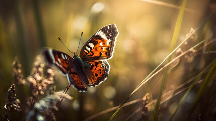 Butterfly in the grass. Generative AI