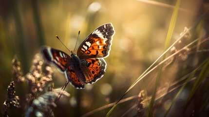 Obraz premium Butterfly in the grass. Generative AI