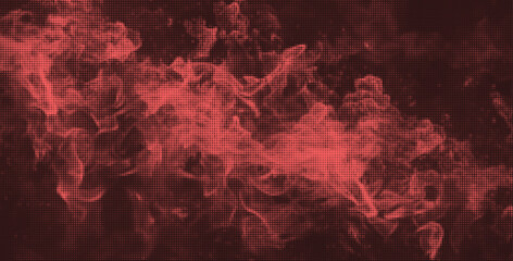 Halftone overlay texture. With an illustration of smoke and fire. Grunge vector background for contemporary designs. Y2k style