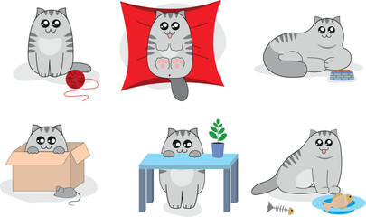 Cute cats. Vector illustration of funny fat cats