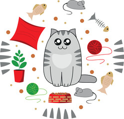 Cute cats. Vector illustration of funny fat cats