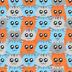 Cute cats. Vector pattern of funny fat cats