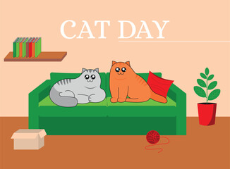 Cute cats. Vector illustration of funny fat cats