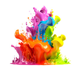 Colorful Paint Splash on white background, photo realistic illustration, generative ai
